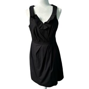 J Crew Blakely Black Cocktail Dress Ruffle V Neck Sleeveless Size 10
